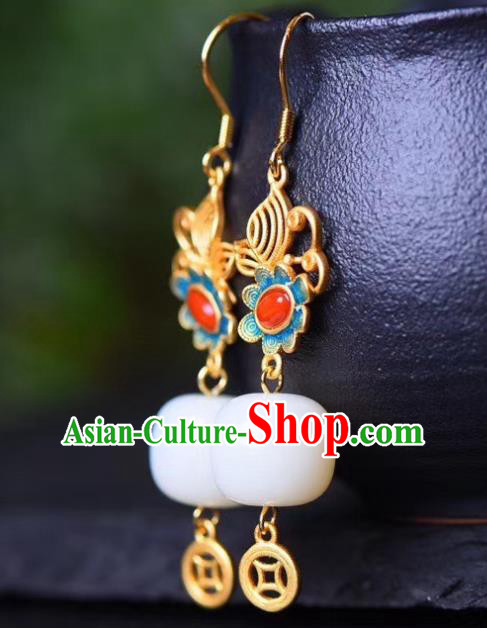 China Traditional Blueing Agate Ear Jewelry Accessories Classical Cheongsam White Jade Earrings