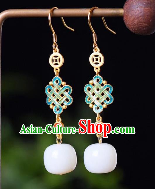 China Traditional White Jade Ear Jewelry Accessories Classical Cheongsam Blueing Earrings