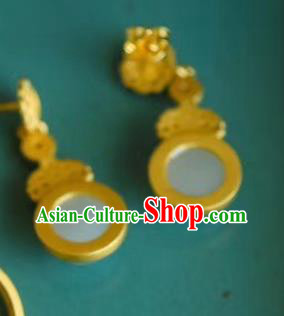 China Traditional Golden Ear Jewelry Accessories Classical Cheongsam Hetian Jade Earrings
