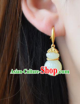 China Traditional Jade Lucky Bag Ear Jewelry Accessories Classical Cheongsam Golden Earrings