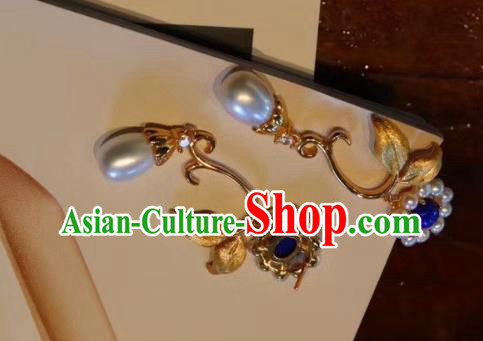 China Traditional Golden Flower Ear Jewelry Accessories Classical Cheongsam Pearls Earrings