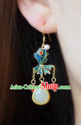 China Traditional Blueing Goldfish Ear Jewelry Accessories Classical Cheongsam Red Beads Tassel Earrings