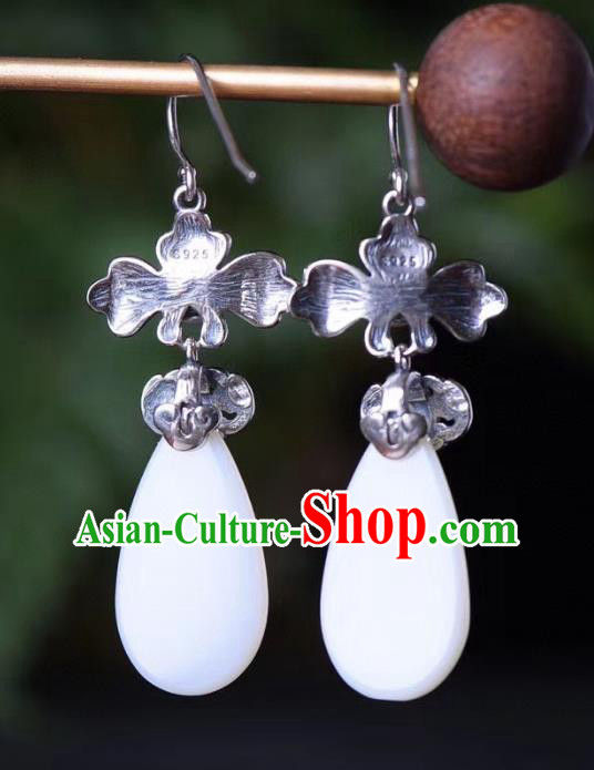 China Traditional Pearl Jade Ear Jewelry Accessories Classical Cheongsam Blueing Bat Earrings