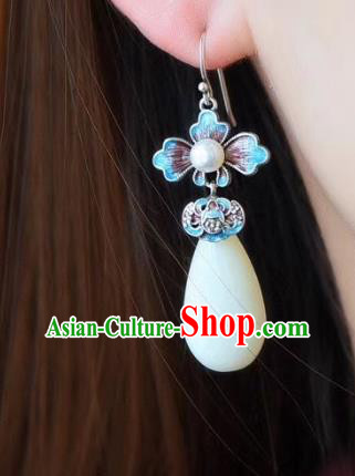 China Traditional Pearl Jade Ear Jewelry Accessories Classical Cheongsam Blueing Bat Earrings