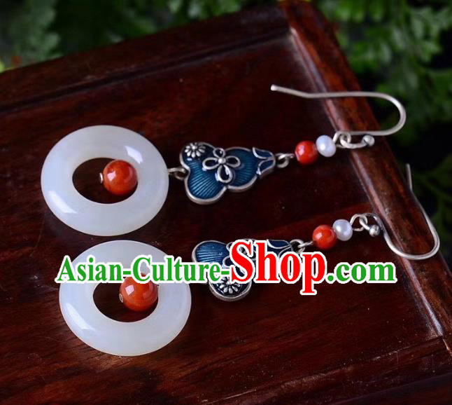 China Traditional Jade Peace Buckle Ear Jewelry Accessories Classical Cheongsam Blueing Gourd Earrings