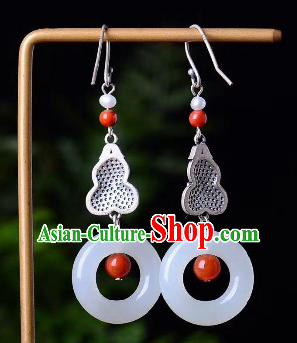 China Traditional Jade Peace Buckle Ear Jewelry Accessories Classical Cheongsam Blueing Gourd Earrings