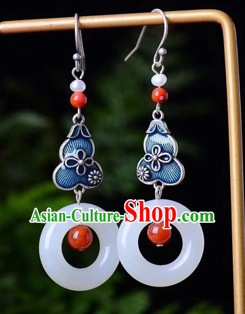 China Traditional Jade Peace Buckle Ear Jewelry Accessories Classical Cheongsam Blueing Gourd Earrings