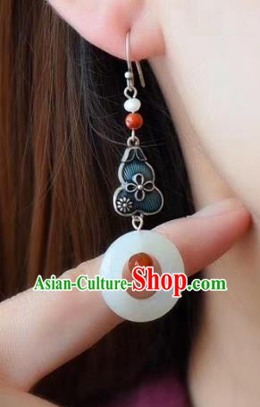 China Traditional Jade Peace Buckle Ear Jewelry Accessories Classical Cheongsam Blueing Gourd Earrings