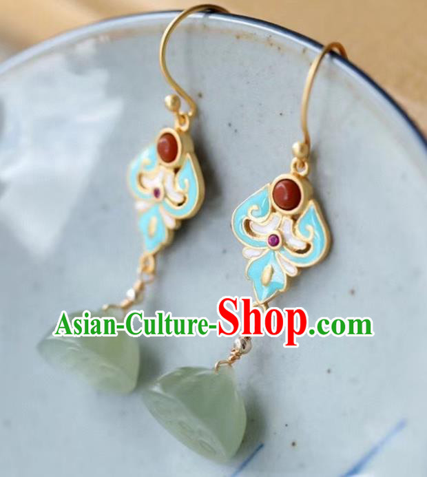 China Traditional Blueing Agate Ear Jewelry Accessories Classical Cheongsam Jade Lotus Seedpod Earrings