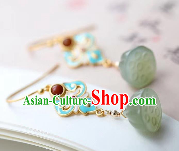 China Traditional Blueing Agate Ear Jewelry Accessories Classical Cheongsam Jade Lotus Seedpod Earrings