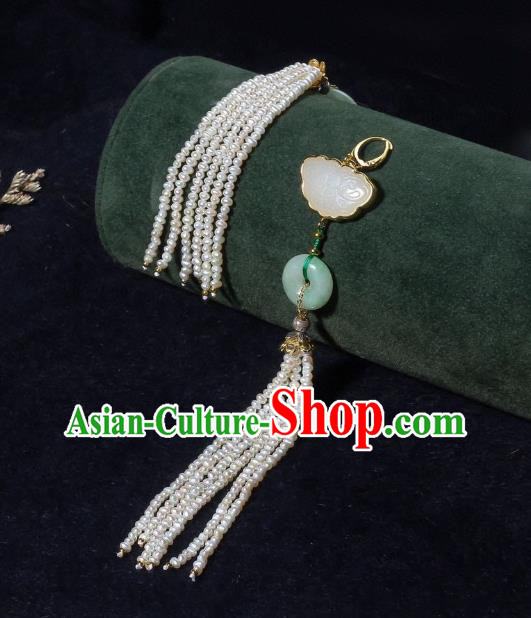 China Traditional Pearls Long Tassel Ear Jewelry Accessories Classical Cheongsam Jade Butterfly Earrings