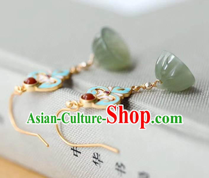 China Traditional Blueing Agate Ear Jewelry Accessories Classical Cheongsam Jade Lotus Seedpod Earrings