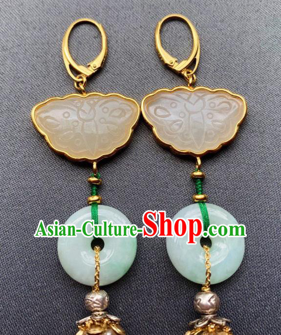 China Traditional Pearls Long Tassel Ear Jewelry Accessories Classical Cheongsam Jade Butterfly Earrings