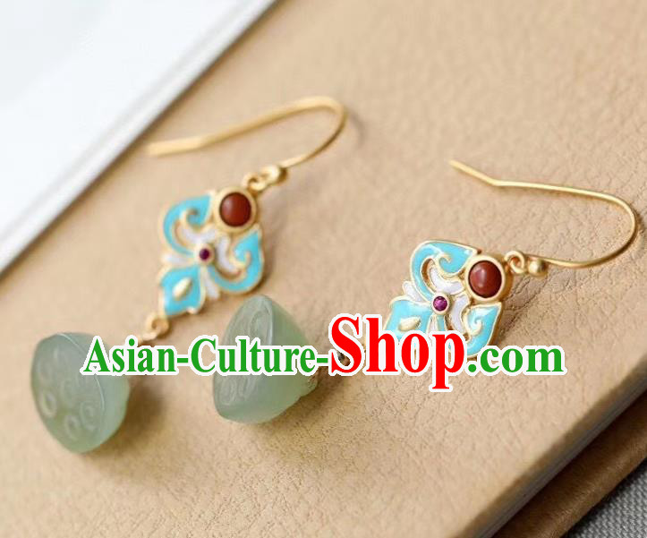 China Traditional Blueing Agate Ear Jewelry Accessories Classical Cheongsam Jade Lotus Seedpod Earrings