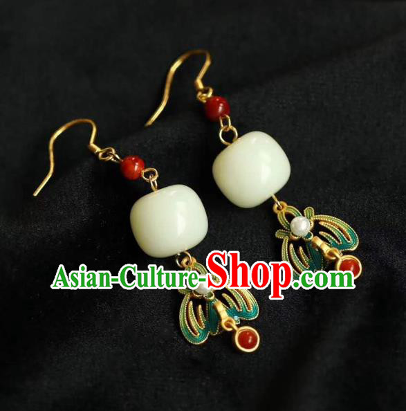 China Traditional Jade Ear Jewelry Accessories Classical Cheongsam Enamel Earrings