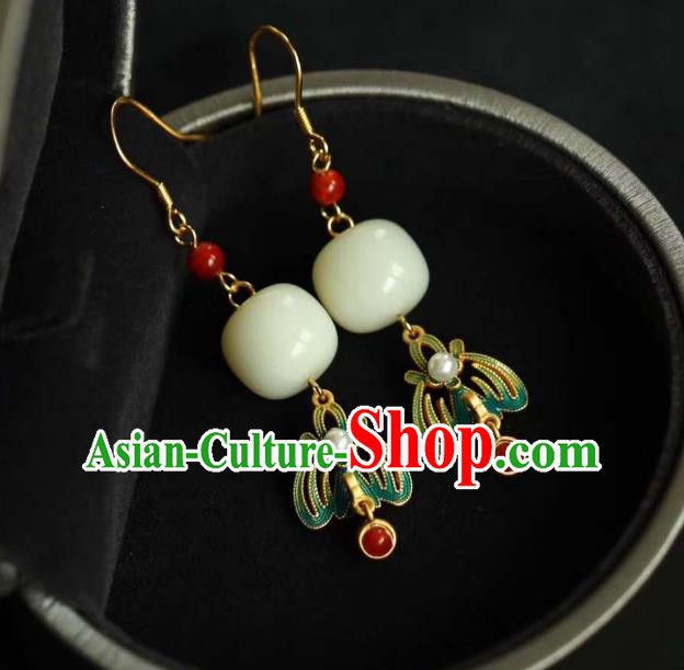 China Traditional Jade Ear Jewelry Accessories Classical Cheongsam Enamel Earrings