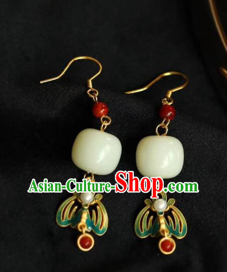 China Traditional Jade Ear Jewelry Accessories Classical Cheongsam Enamel Earrings