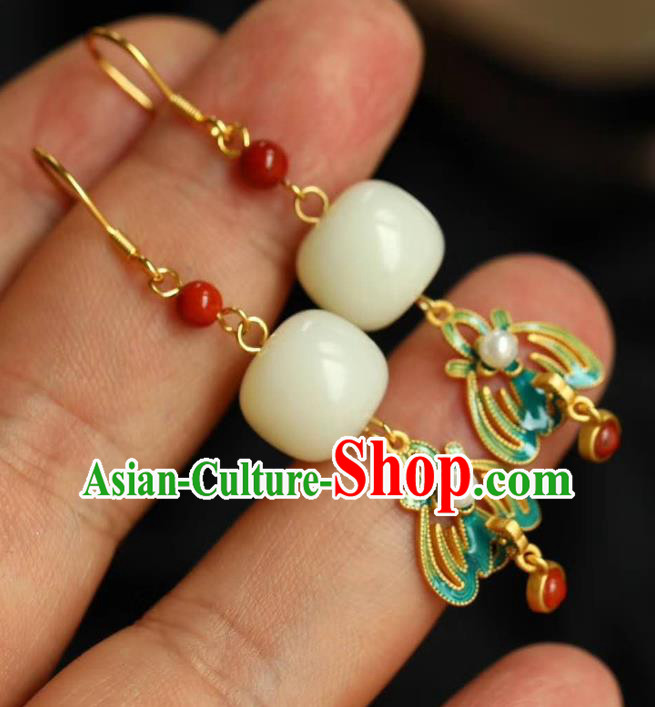 China Traditional Jade Ear Jewelry Accessories Classical Cheongsam Enamel Earrings