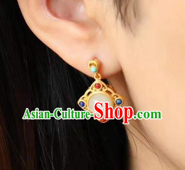 China Traditional Gems Ear Jewelry Accessories Classical Qing Dynasty Cheongsam Golden Earrings