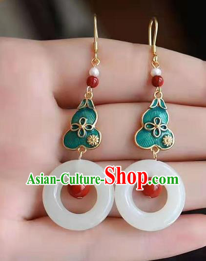 China Traditional Wedding Jade Ear Jewelry Accessories Classical Cheongsam Cloisonne Gourd Earrings