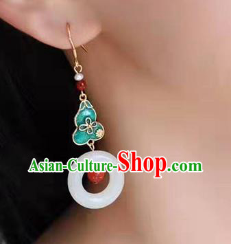 China Traditional Wedding Jade Ear Jewelry Accessories Classical Cheongsam Cloisonne Gourd Earrings