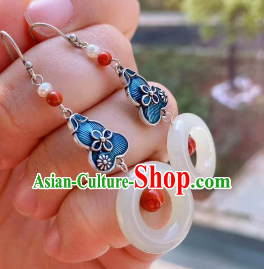China Traditional Wedding Jade Ear Jewelry Accessories Classical Cheongsam Cloisonne Gourd Earrings