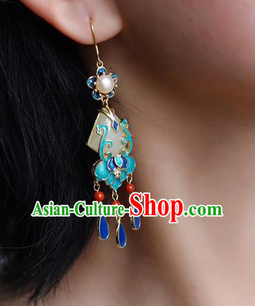 China Traditional Jade Pearl Ear Jewelry Accessories Classical Cheongsam Cloisonne Tassel Earrings