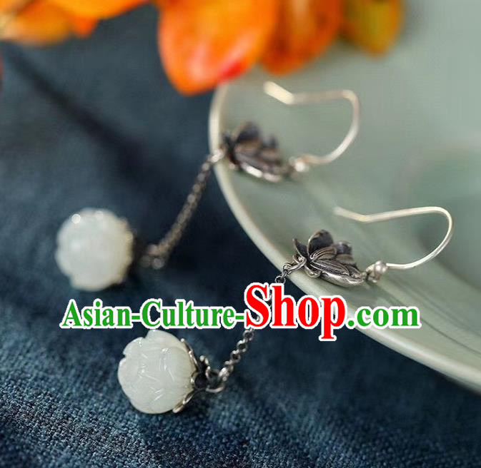 China Traditional Silver Ear Jewelry Accessories Classical Cheongsam Jade Lotus Earrings