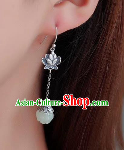 China Traditional Silver Ear Jewelry Accessories Classical Cheongsam Jade Lotus Earrings
