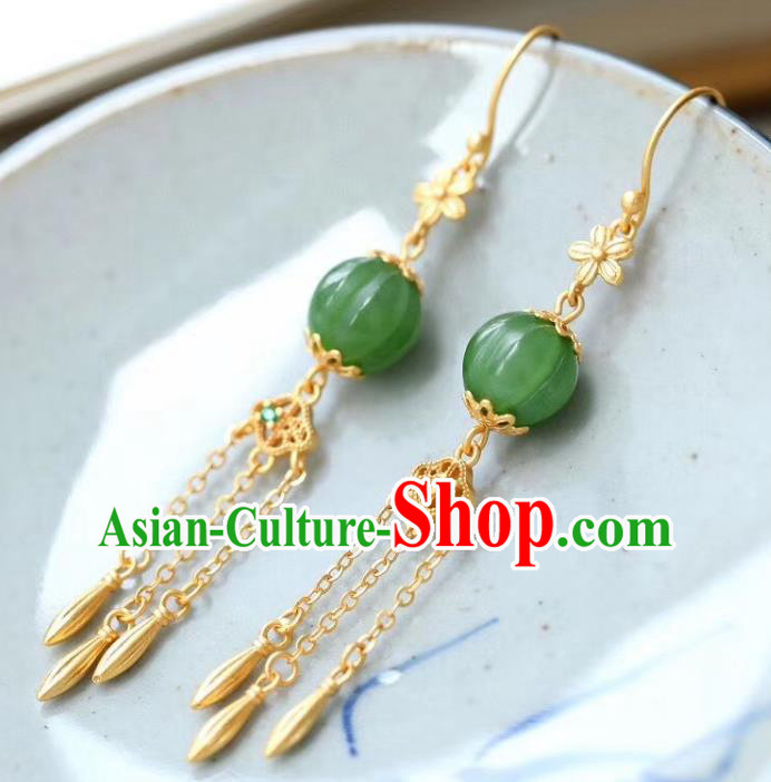 China Traditional Jade Ear Jewelry Accessories Classical Cheongsam Golden Tassel Earrings