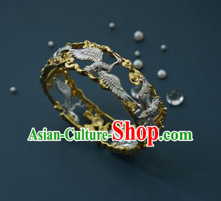 China Handmade Silver Cranes Bracelet Accessories Traditional National Bangle Jewelry