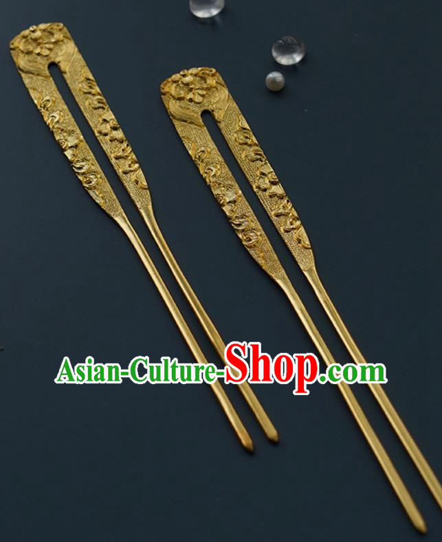 China Traditional Golden Hairpin Handmade Hair Accessories Tang Dynasty Empress Hair Stick