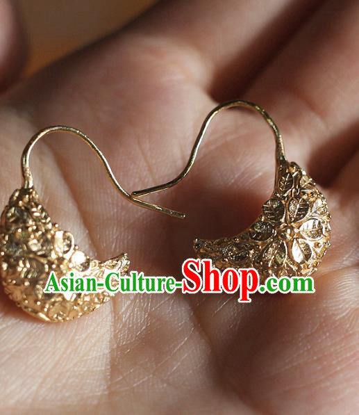 China Traditional Song Dynasty Empress Ear Jewelry Accessories Handmade Ancient Court Golden Earrings