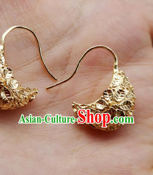 China Traditional Song Dynasty Empress Ear Jewelry Accessories Handmade Ancient Court Golden Earrings