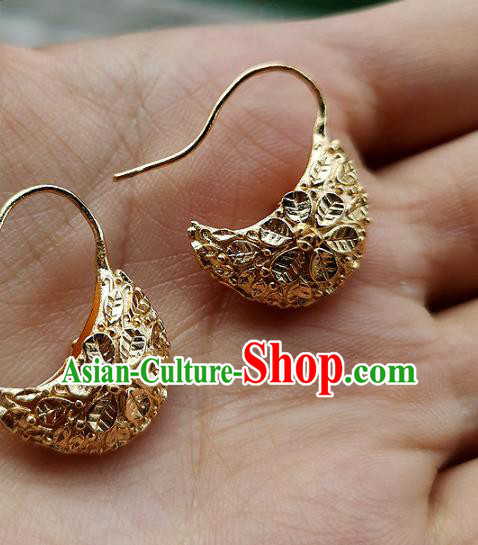 China Traditional Song Dynasty Empress Ear Jewelry Accessories Handmade Ancient Court Golden Earrings