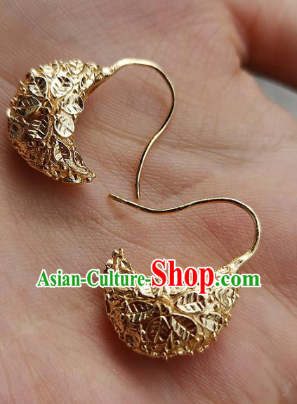 China Traditional Song Dynasty Empress Ear Jewelry Accessories Handmade Ancient Court Golden Earrings