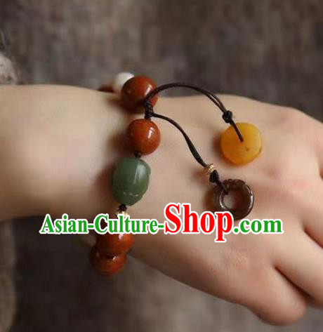 China Handmade Agate Beads Bracelet Traditional National Jade Bangle Jewelry Accessories