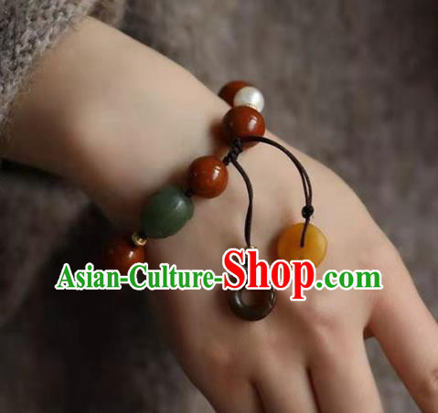 China Handmade Agate Beads Bracelet Traditional National Jade Bangle Jewelry Accessories