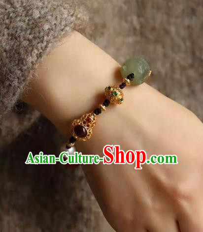 China Handmade Jade Buddha Bracelet Traditional Jewelry Accessories National Golden Gourd Bangle