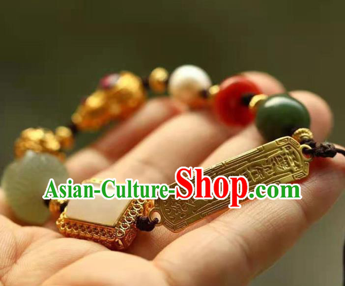 China Handmade Jade Buddha Bracelet Traditional Jewelry Accessories National Golden Gourd Bangle