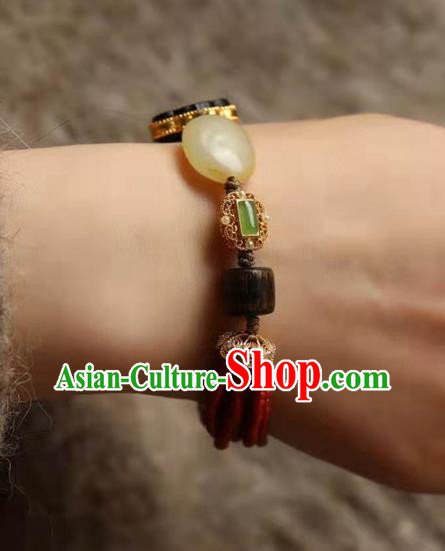 China Handmade Red Beads Bracelet Traditional Jewelry Accessories National Agarwood Bangle