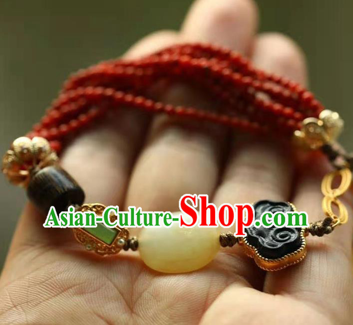 China Handmade Red Beads Bracelet Traditional Jewelry Accessories National Agarwood Bangle