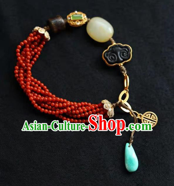 China Handmade Red Beads Bracelet Traditional Jewelry Accessories National Agarwood Bangle