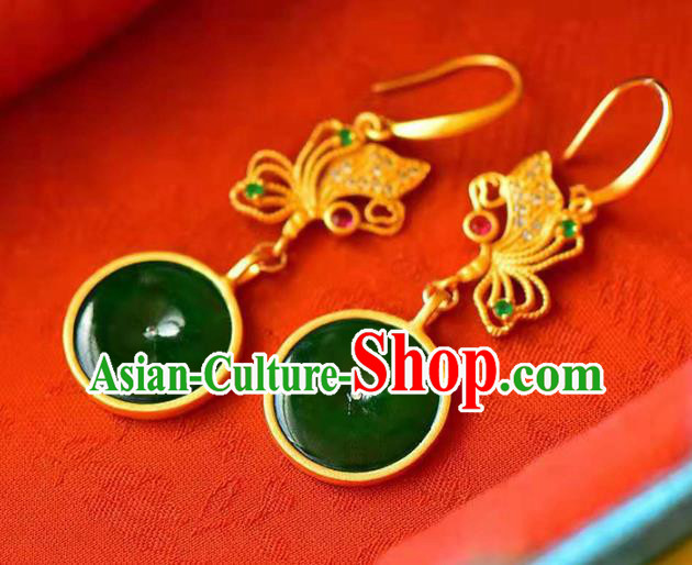 Handmade China Golden Butterfly Ear Jewelry Accessories Traditional Cheongsam Jade Peace Buckle Earrings