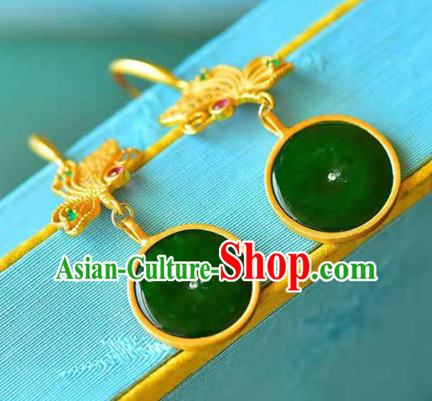 Handmade China Golden Butterfly Ear Jewelry Accessories Traditional Cheongsam Jade Peace Buckle Earrings