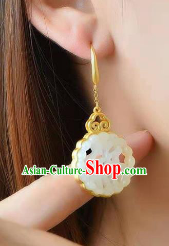 Handmade China Golden Cloud Ear Jewelry Accessories Traditional Cheongsam White Jade Lucky Earrings