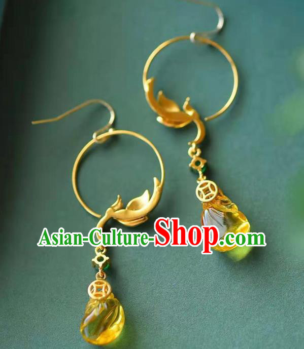 Handmade China National Ear Jewelry Accessories Traditional Cheongsam Succinite Earrings