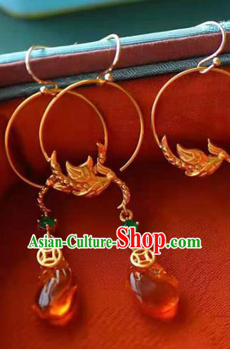 Handmade China National Ear Jewelry Accessories Traditional Cheongsam Succinite Earrings