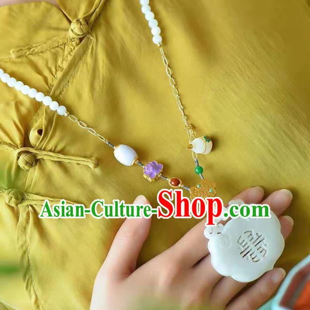 Chinese Classical Jade Carving Necklace Pendant National Handmade Sachet Necklet Jewelry Accessories