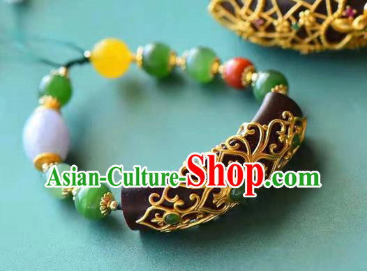 China Handmade Golden Lotus Bracelet Traditional Jewelry Accessories National Ebony Bangle